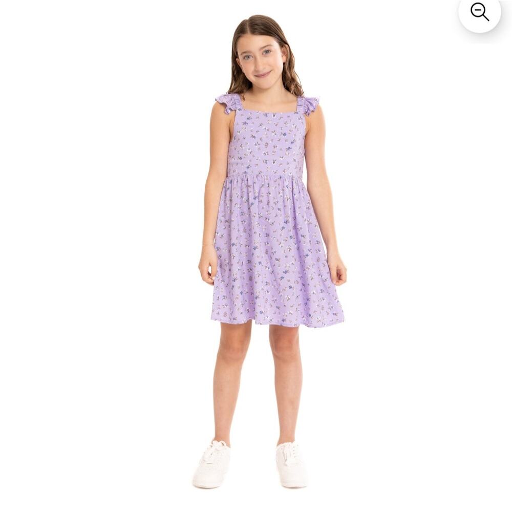 Lilac Purple Midi Sun Dress Summer Dress Floral Lightweight Sleeveless Youth XL